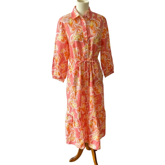 J MCLAUGHLIN FOLEY MIDI DRESS NWT S LINEN COTTON TRINIDAD ABSTRACT PARTY SUMMER - Picture 2 of 12